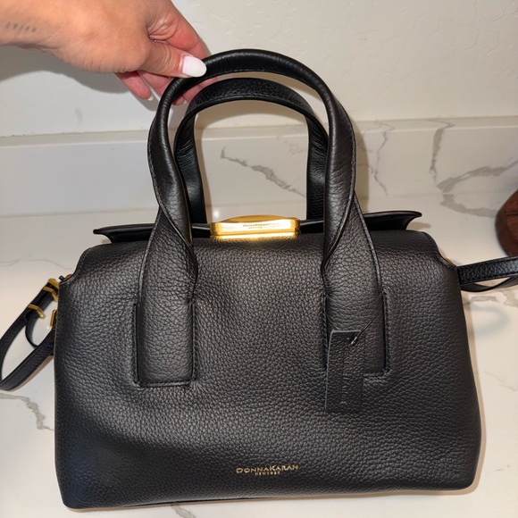 Donna Karan Black Satchel with Gold Accents